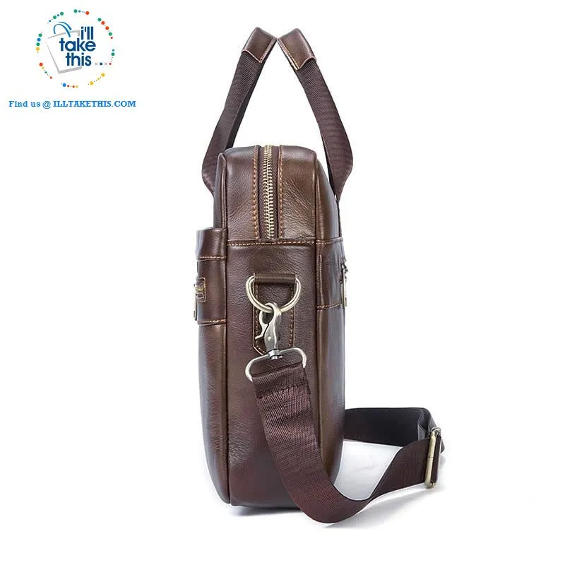 Large 14" Briefcase wrapped in Genuine Leather, Ideal male fashion Crossbody Bag - Black or Coffee