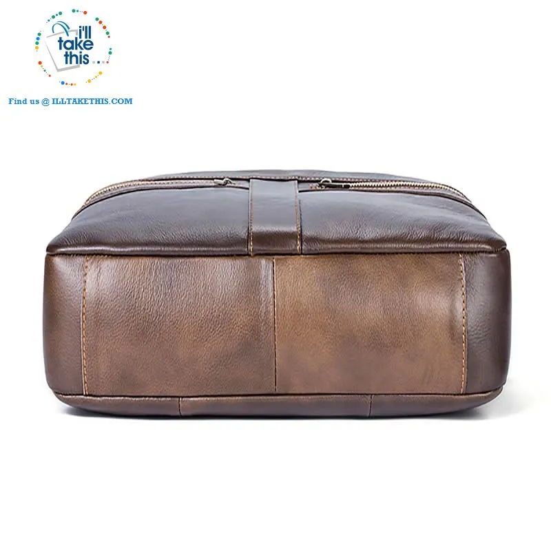 Large 14" Briefcase wrapped in Genuine Leather, Ideal male fashion Crossbody Bag - Black or Coffee