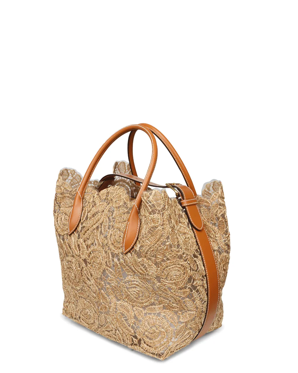 Maggie Lace Borsa Shopping Tote in Ecru Beige