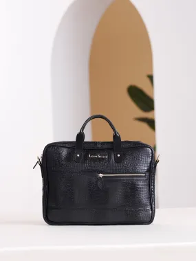Men's Black Italian Leather Dual Tone Laptop Bag with a Shoulder Strap