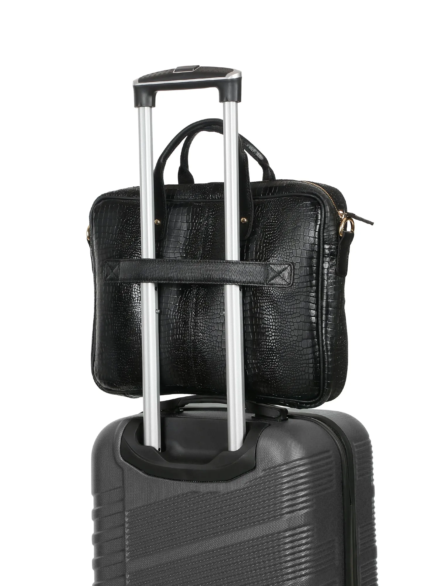 Men's Black Italian Leather Dual Tone Laptop Bag with a Shoulder Strap