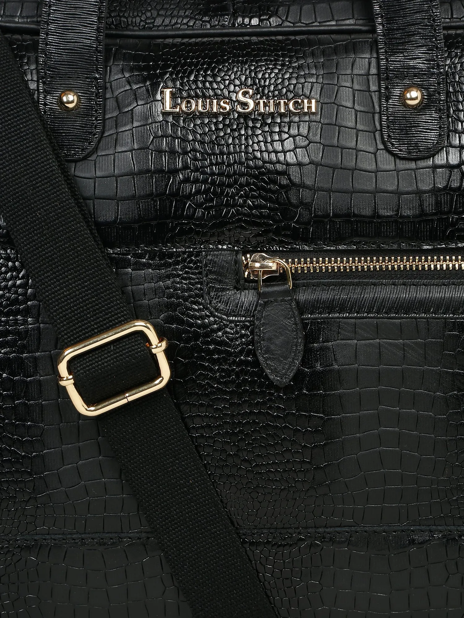 Men's Black Italian Leather Dual Tone Laptop Bag with a Shoulder Strap