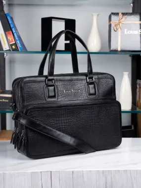 Men's Black Italian Leather Laptop Bag with Shoulder Strap