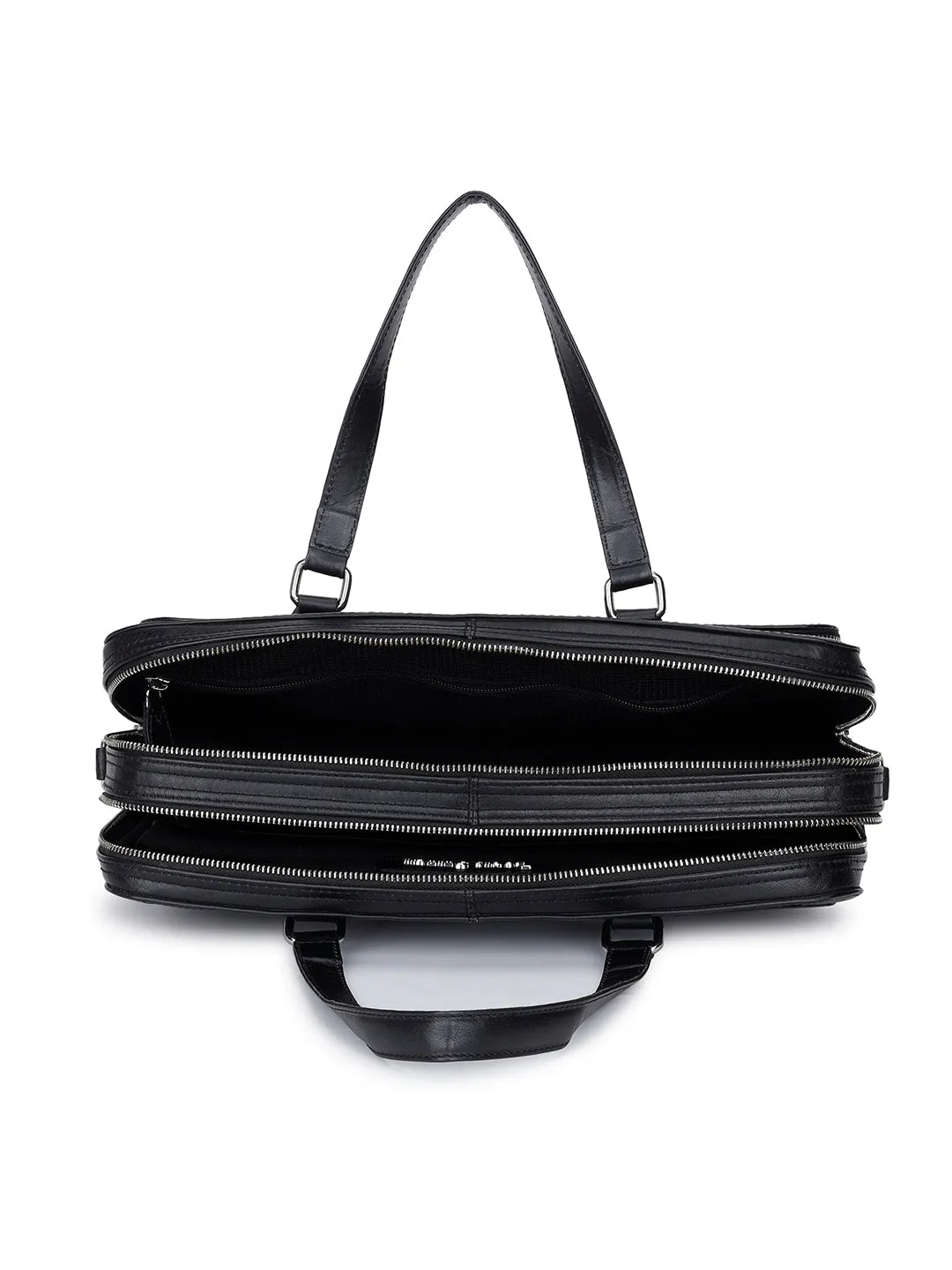 Men's Black Italian Leather Laptop Bag with Shoulder Strap