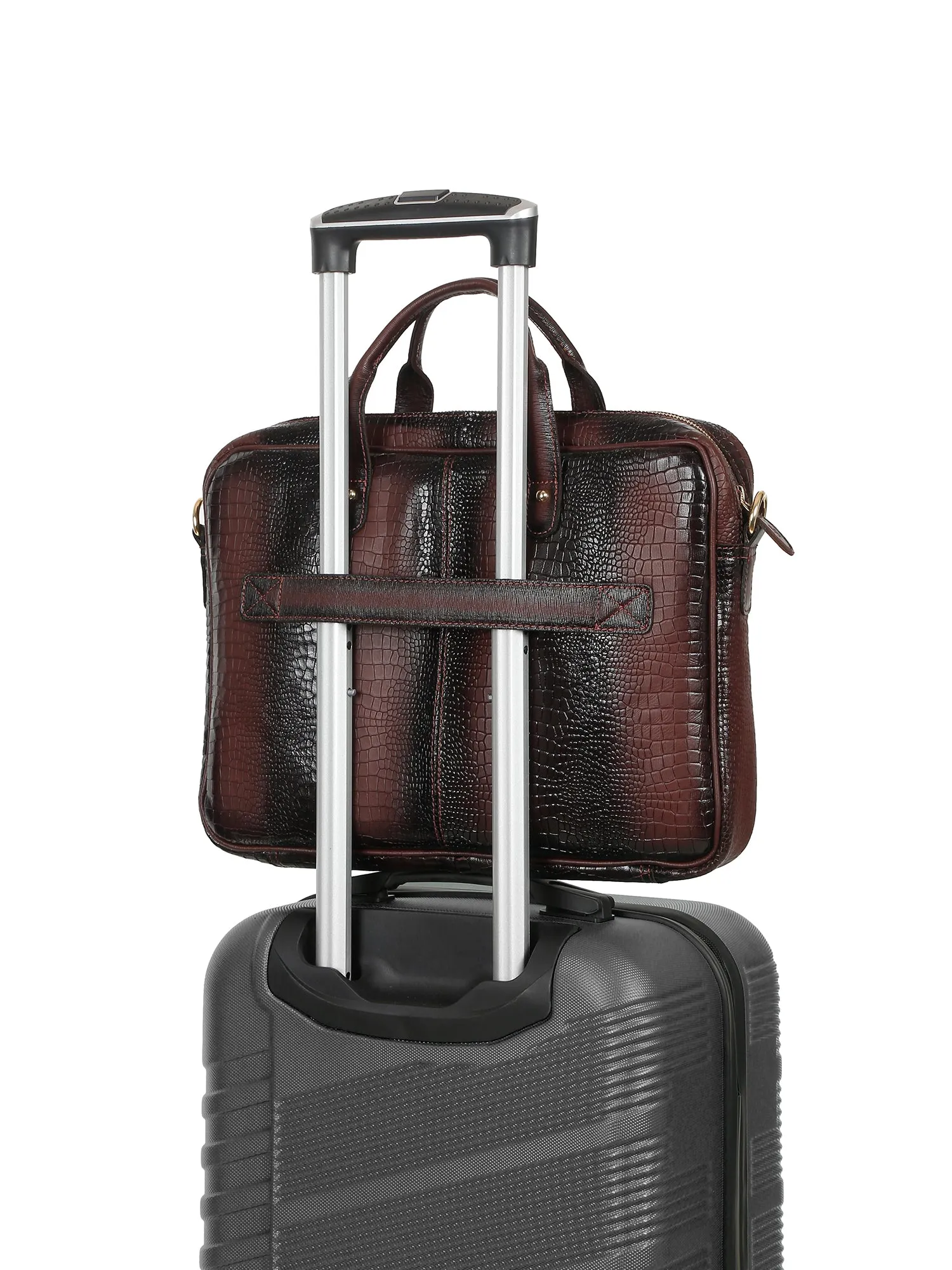 Men's Brown Italian Leather Dual Tone Laptop Bag with a Shoulder Strap