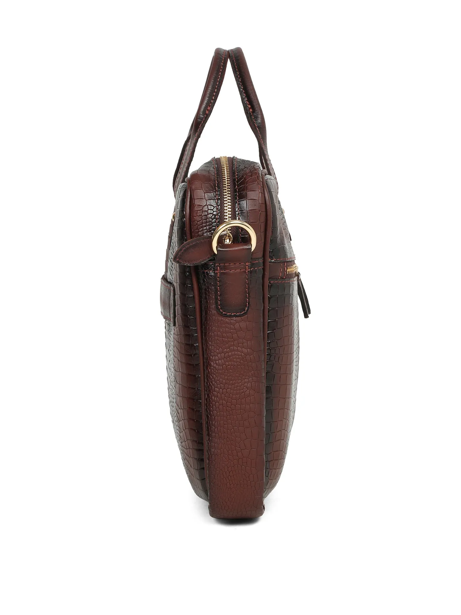 Men's Brown Italian Leather Dual Tone Laptop Bag with a Shoulder Strap
