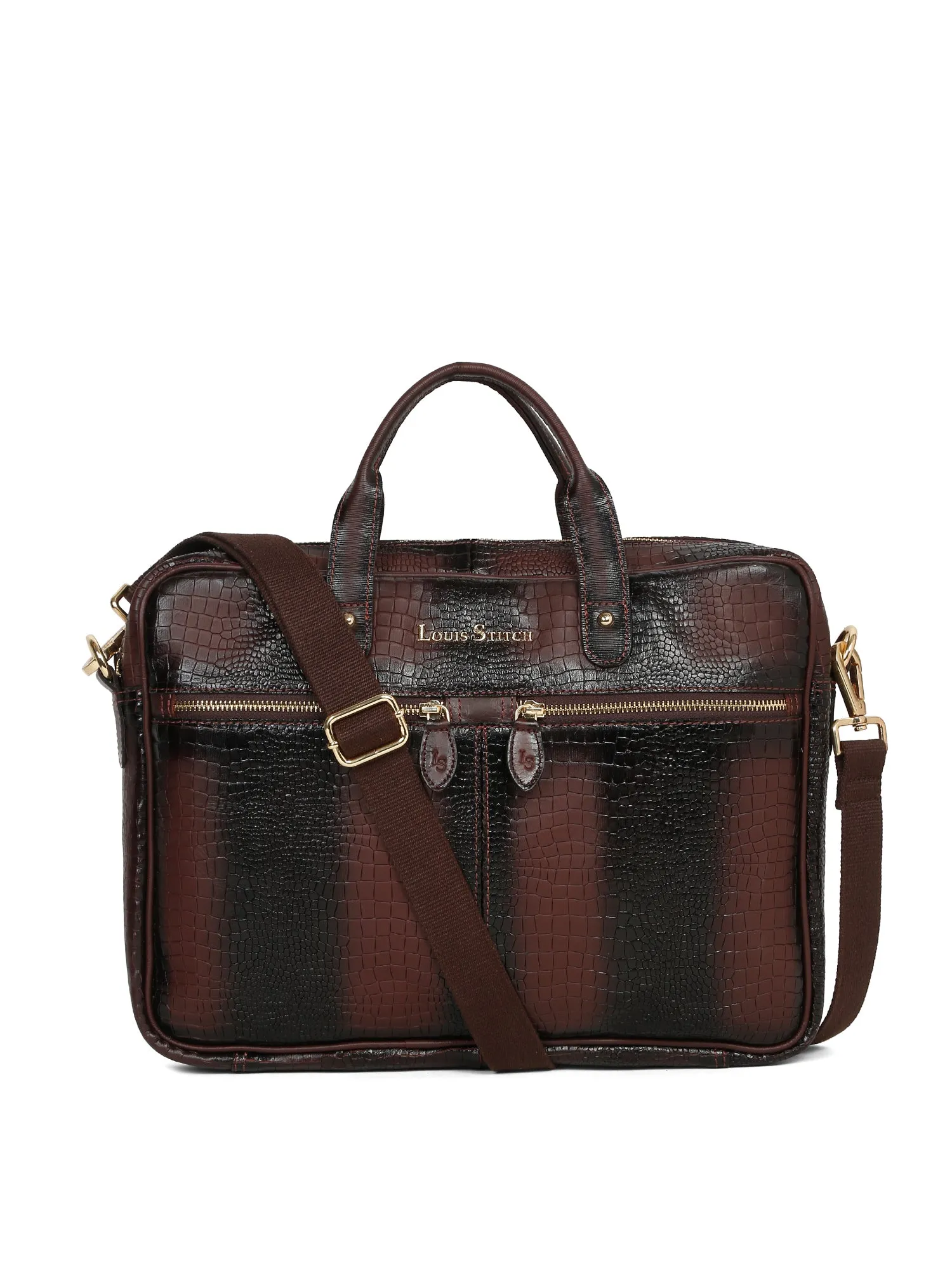 Men's Brown Italian Leather Dual Tone Laptop Bag with a Shoulder Strap