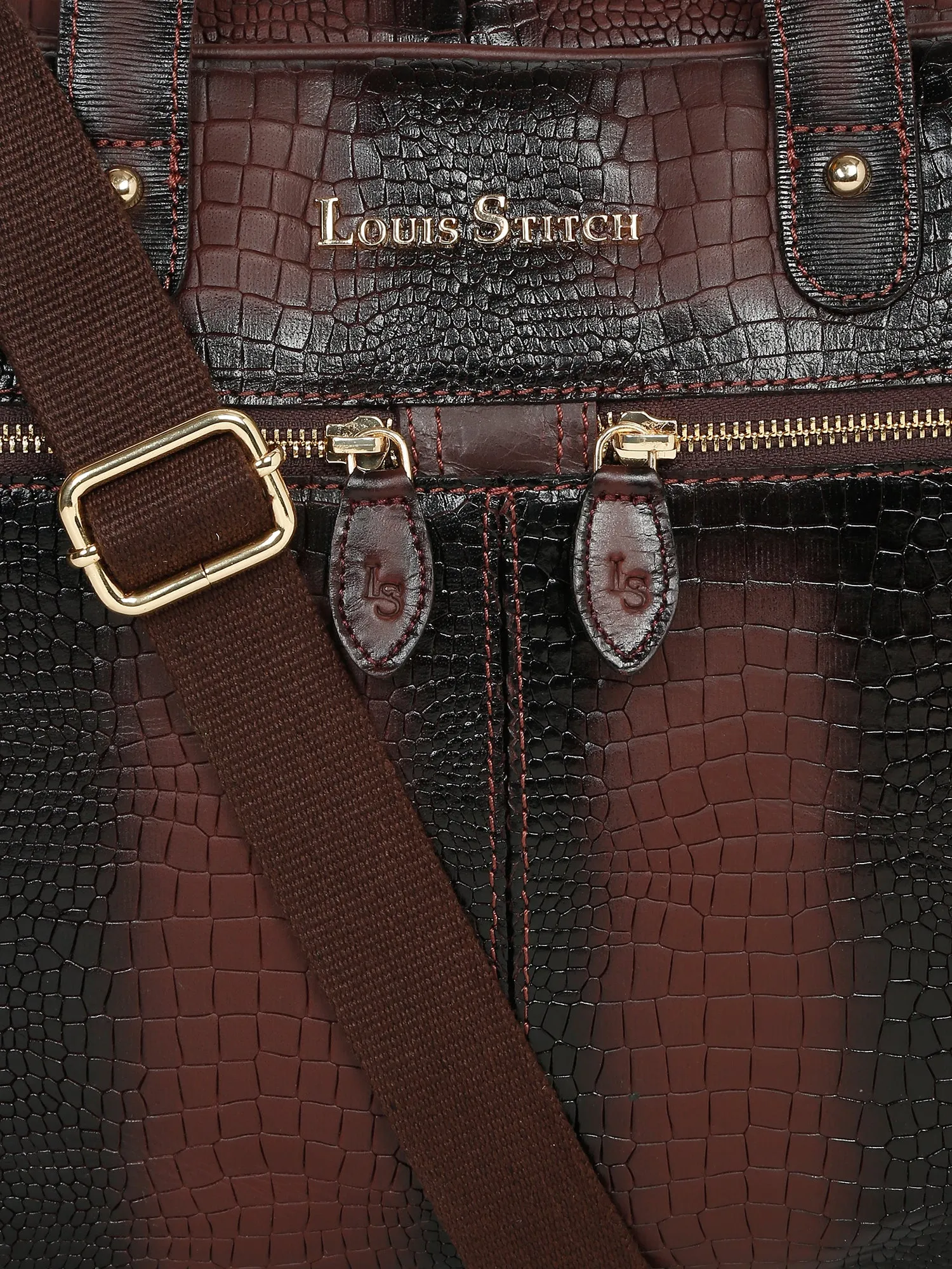 Men's Brown Italian Leather Dual Tone Laptop Bag with a Shoulder Strap
