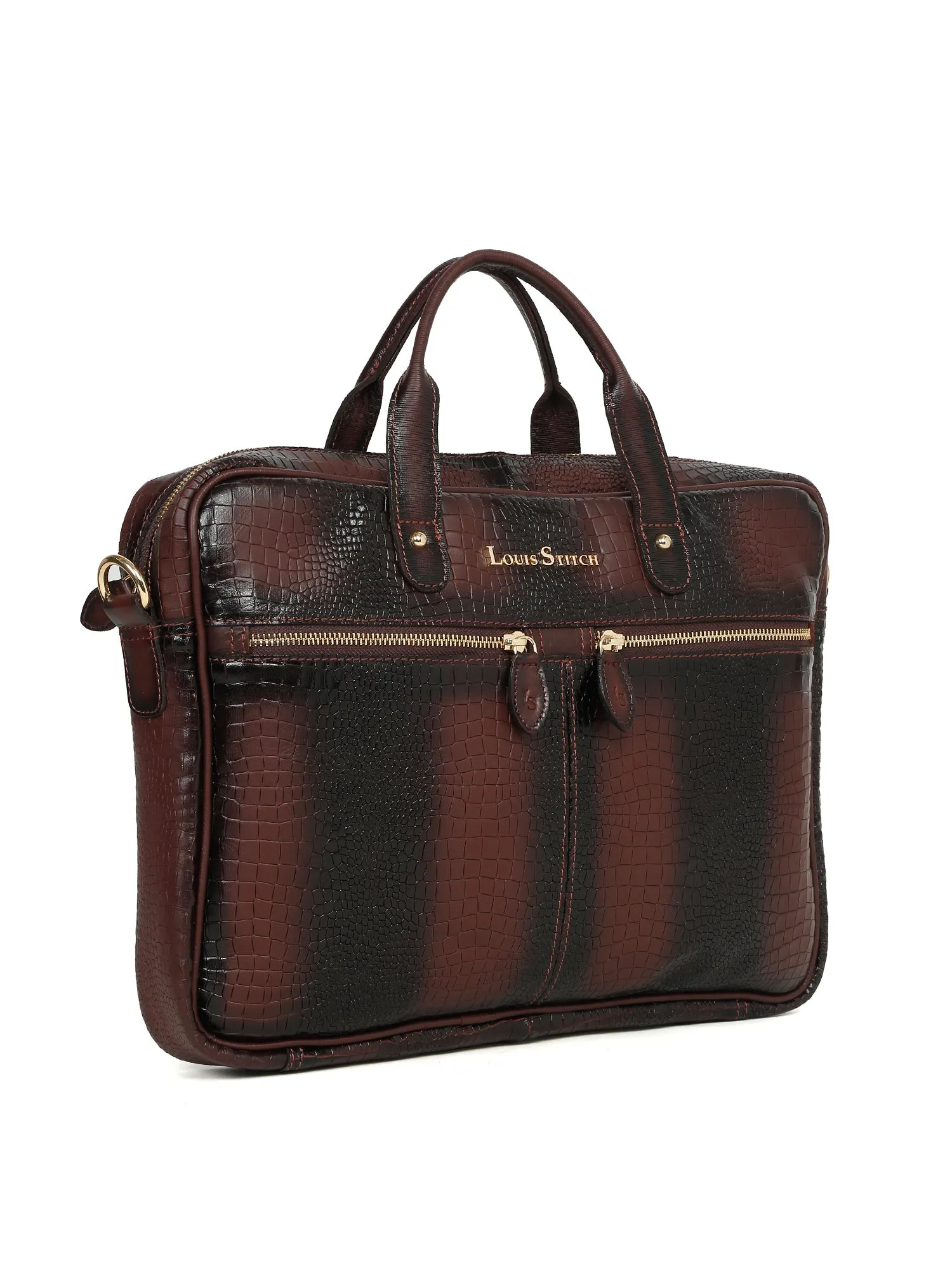 Men's Brown Italian Leather Dual Tone Laptop Bag with a Shoulder Strap