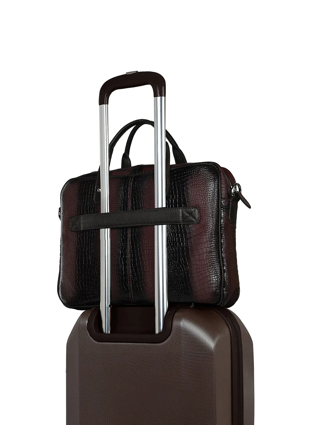 Men's Brown Italian Leather Dual Tone Laptop Bag with Shoulder Strap