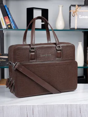 Men's Brown Italian Leather Laptop Bag with Shoulder Strap