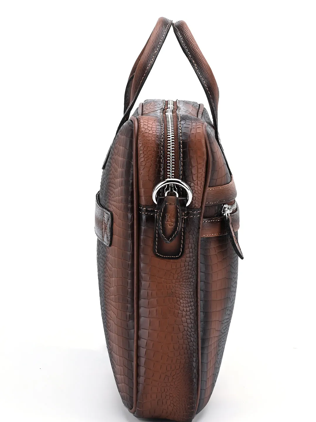 Men's Tan Italian Leather Dual Tone Laptop Bag with Shoulder Strap