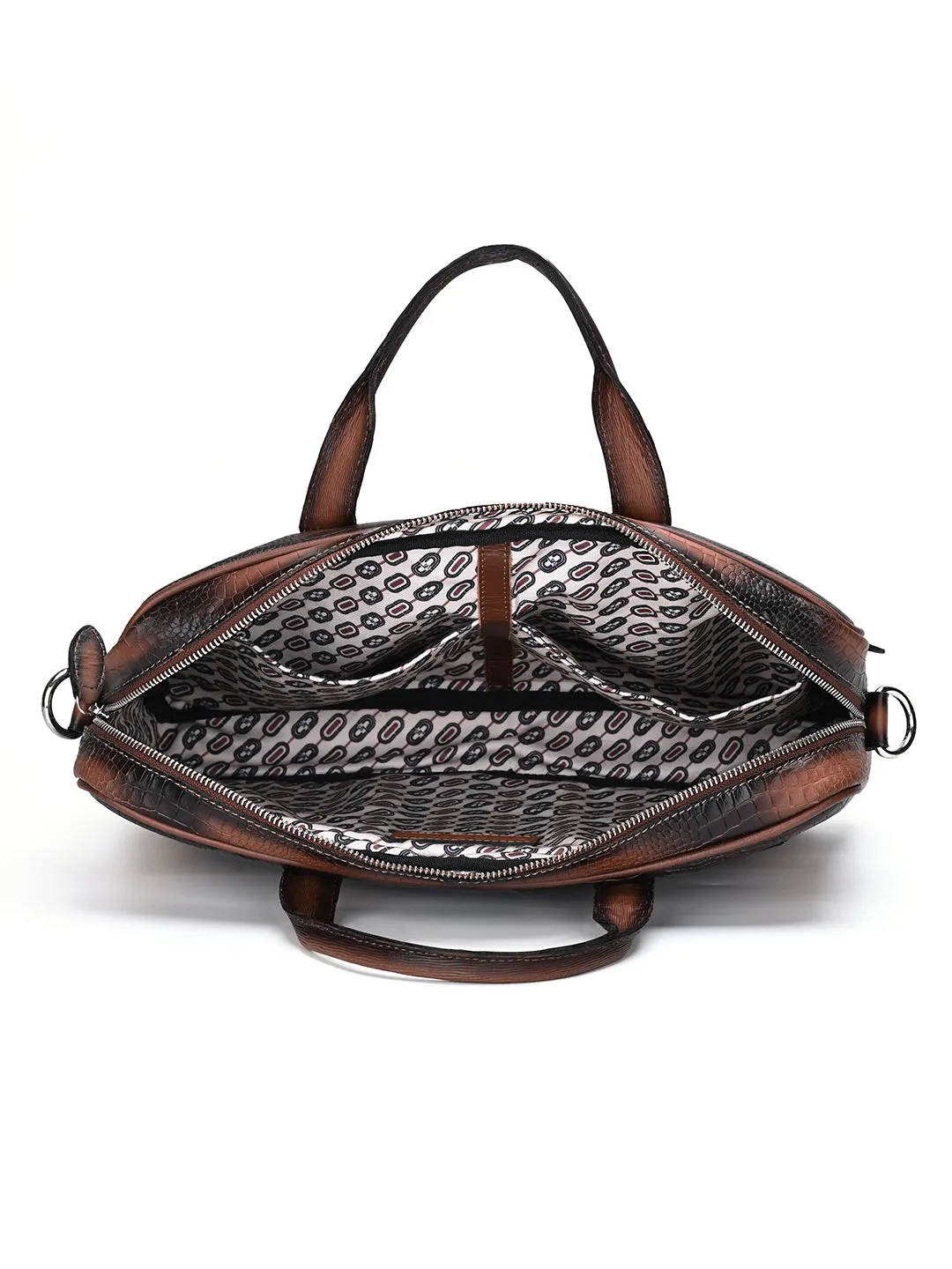 Men's Tan Italian Leather Dual Tone Laptop Bag with Shoulder Strap