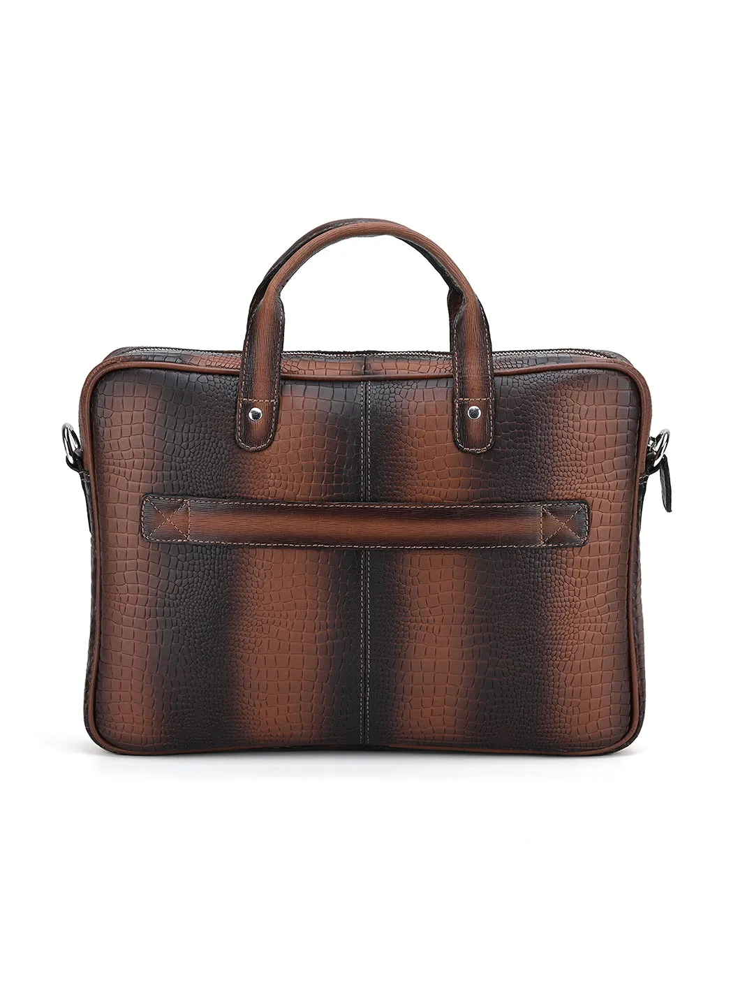 Men's Tan Italian Leather Dual Tone Laptop Bag with Shoulder Strap