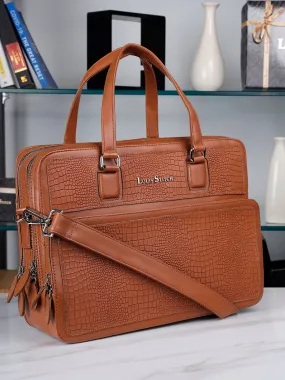 Men's Tan Italian Leather Laptop Bag with Shoulder Strap
