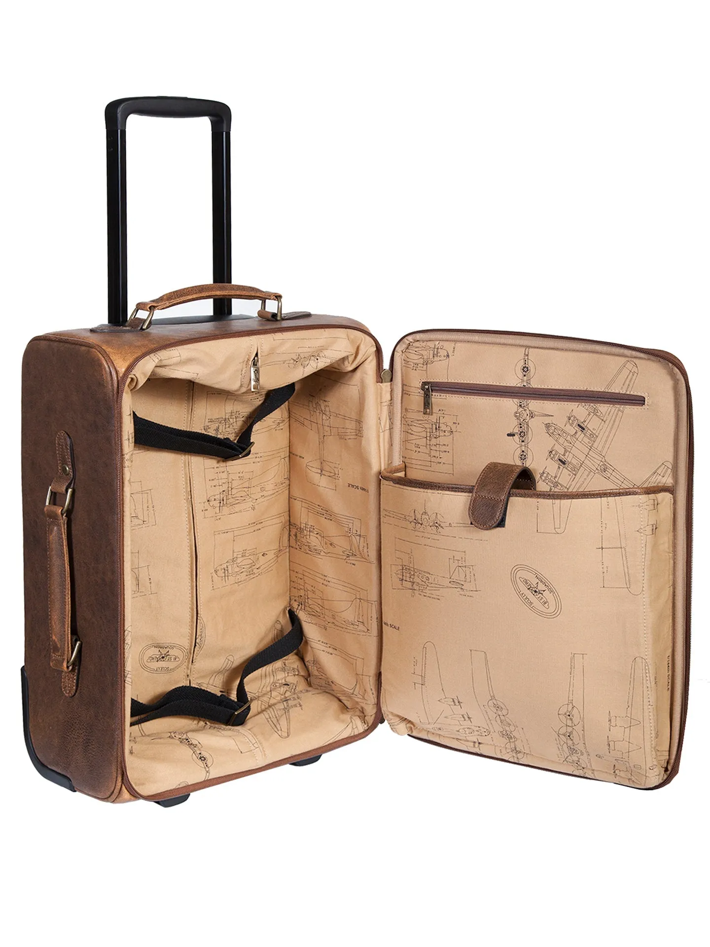 Scully Aerosquadron Collection Leather Wheeled Carry On Walnut