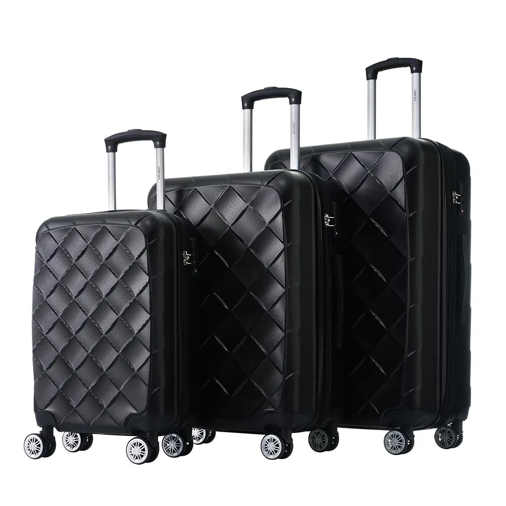 Set of 3 Lightweight Suitcase with TSA Lock and Spinner Wheels - Black