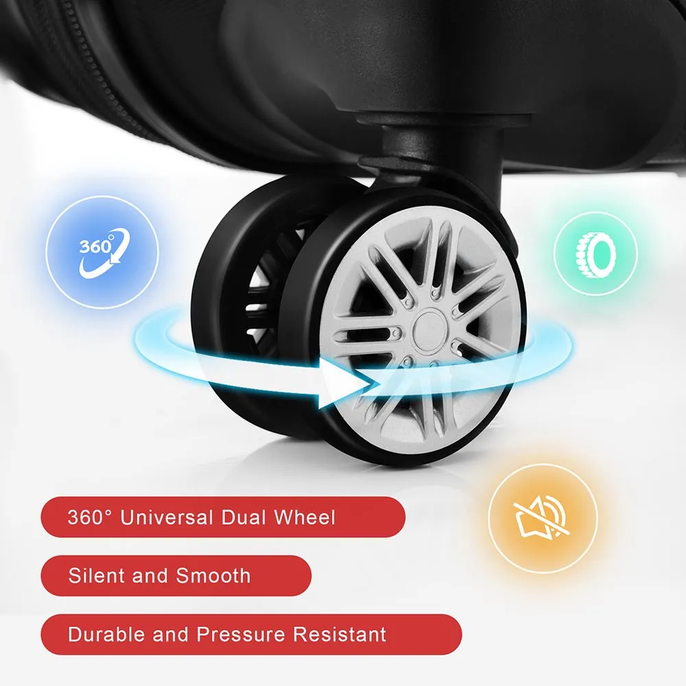 Set of 3 Lightweight Suitcase with TSA Lock and Spinner Wheels - Black