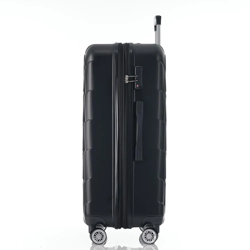 Set of 3 Lightweight Suitcase with TSA Lock and Spinner Wheels - Black