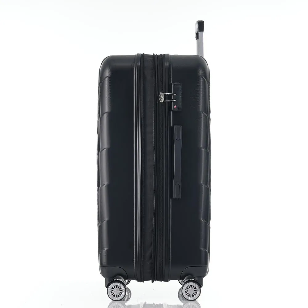 Set of 3 Lightweight Suitcase with TSA Lock and Spinner Wheels - Black