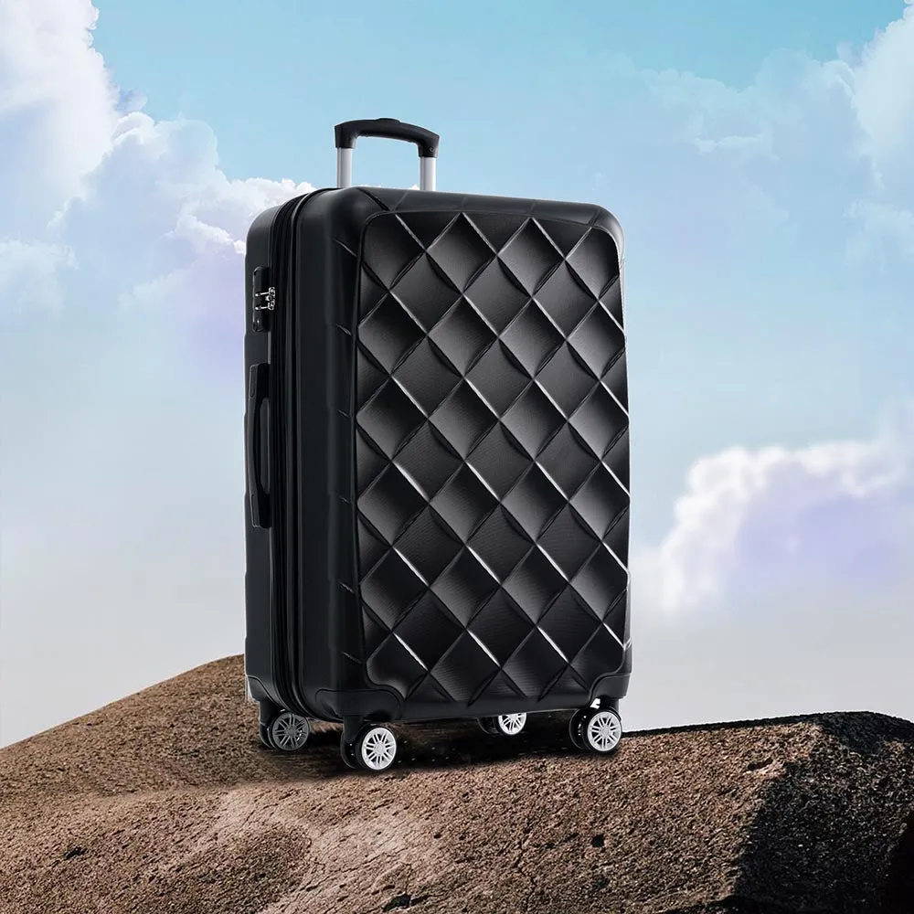 Set of 3 Lightweight Suitcase with TSA Lock and Spinner Wheels - Black