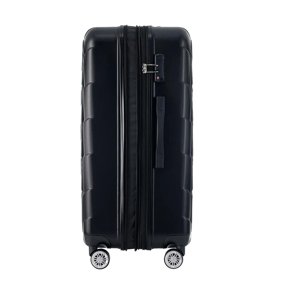Set of 3 Lightweight Suitcase with TSA Lock and Spinner Wheels - Black