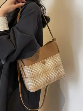 Stylish Houndstooth Bucket Bag