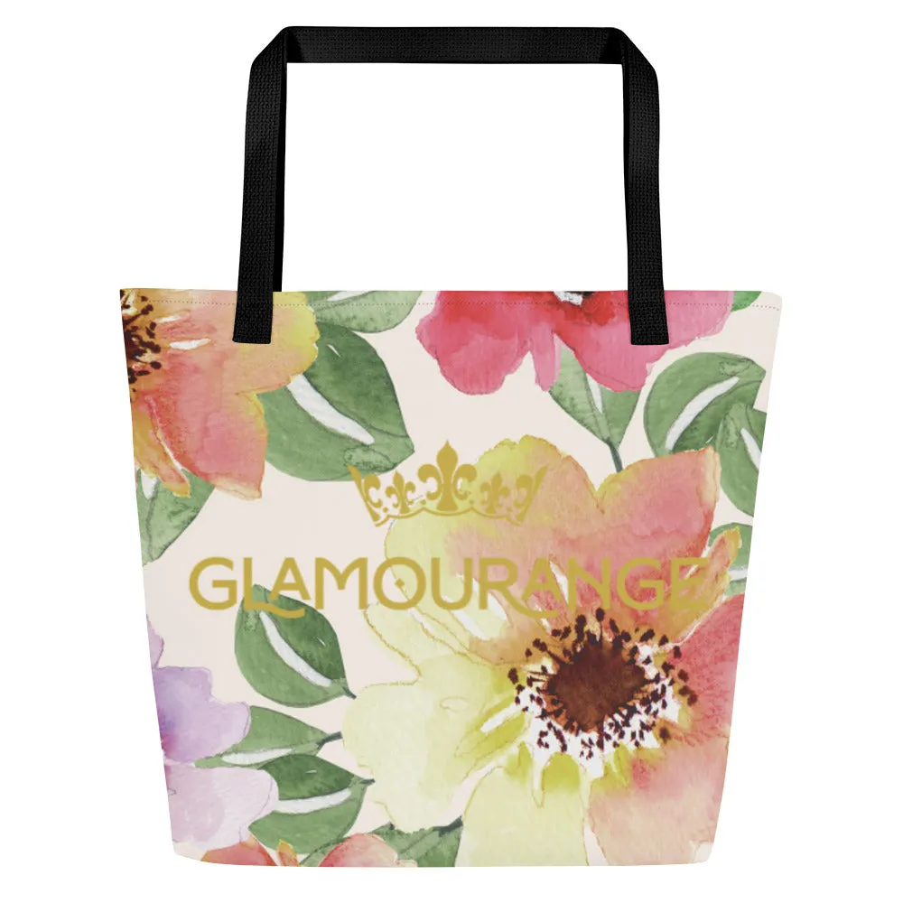 Valentine Day Large Tote Bag - Cute Florals (Glamourange Gift For Valentine Bags With Design Print Patterns - 0015)