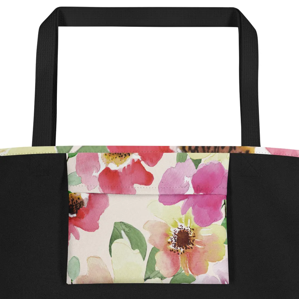 Valentine Day Large Tote Bag - Cute Florals (Glamourange Gift For Valentine Bags With Design Print Patterns - 0015)