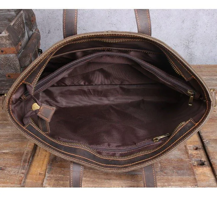 Woosir Mens Leather Laptop Briefcase Handbag Dark Brown
