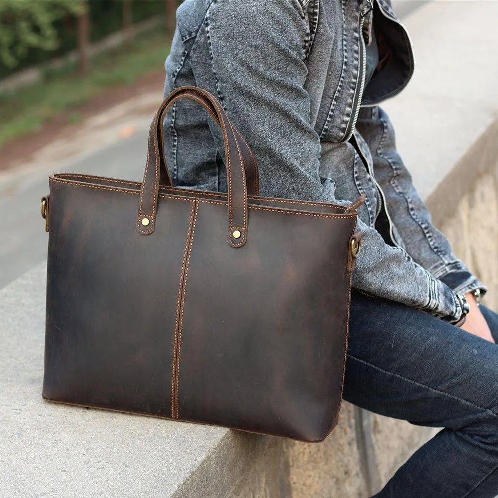 Woosir Mens Leather Laptop Briefcase Handbag Dark Brown
