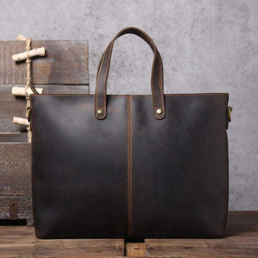 Woosir Mens Leather Laptop Briefcase Handbag Dark Brown