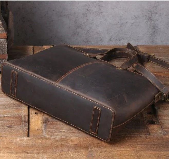Woosir Mens Leather Laptop Briefcase Handbag Dark Brown