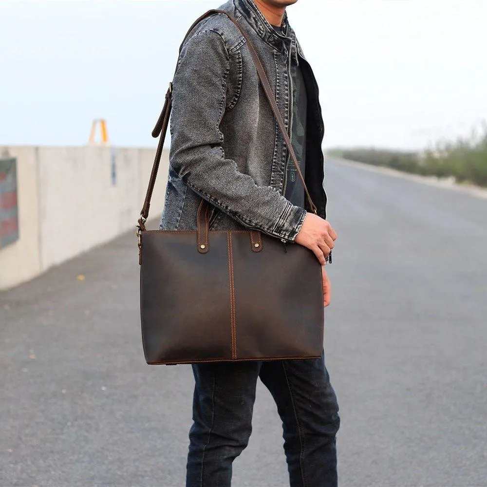 Woosir Mens Leather Laptop Briefcase Handbag Dark Brown